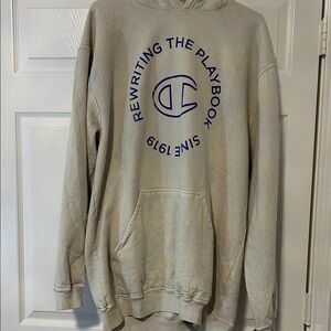 Champion Tan Hoodie with Navy Logo